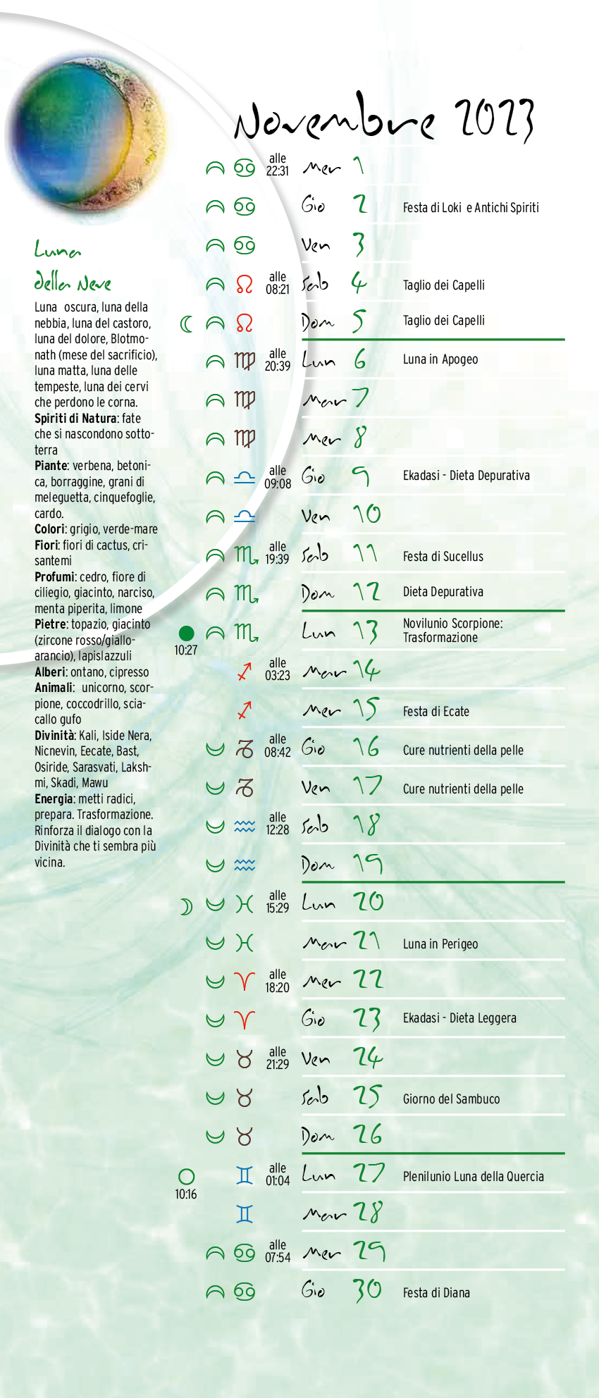 Calendario lunare novembre 2023