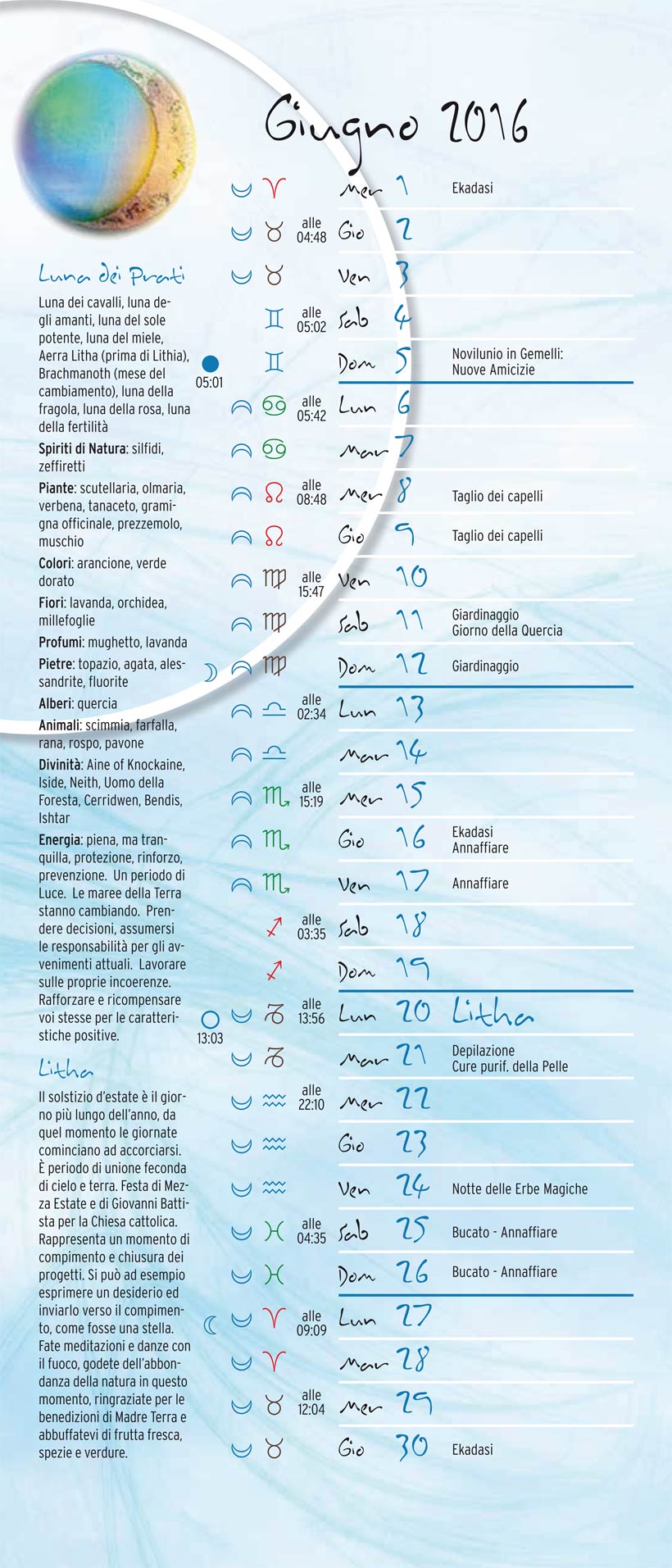 Calendario Lunare Giugno 16