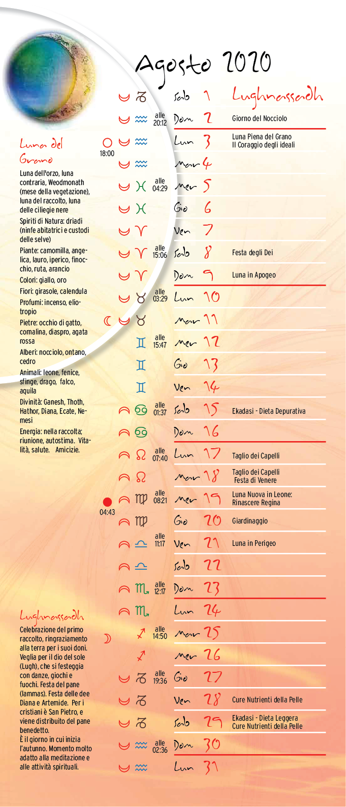 Calendario Lunare Agosto