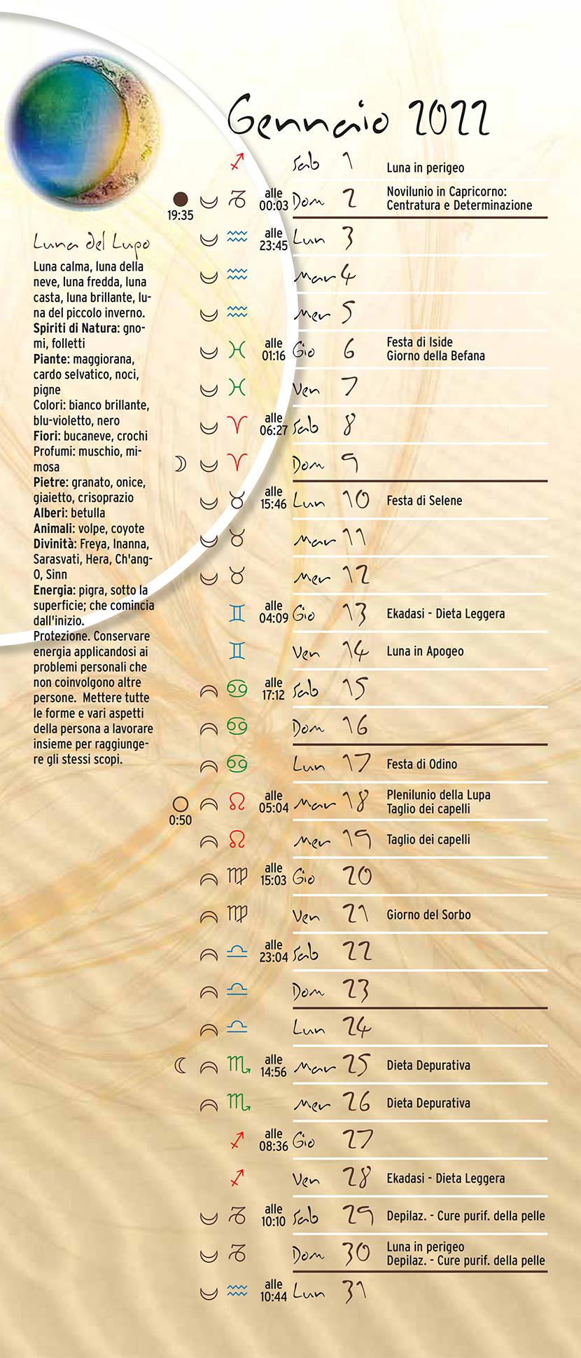 Calendario Lunare Zodiacale 2022 2023